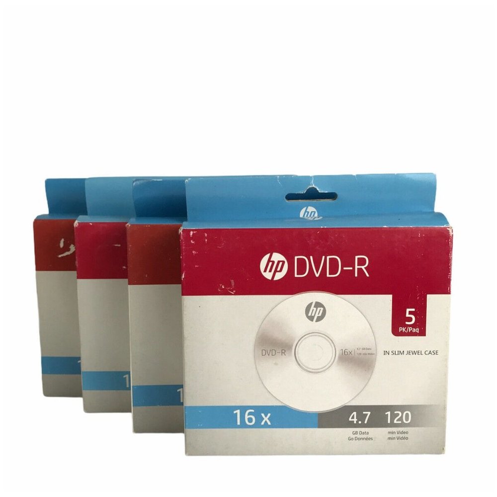 4 - HP 5PKS (20 Disks) 16X 4.7GB DVD-R Recordable Disks with Slim Case